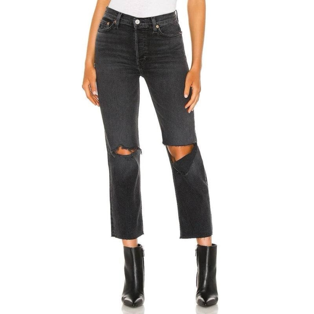 Re/Done 70s Stovepipe Ripped Jeans in Faded Coal